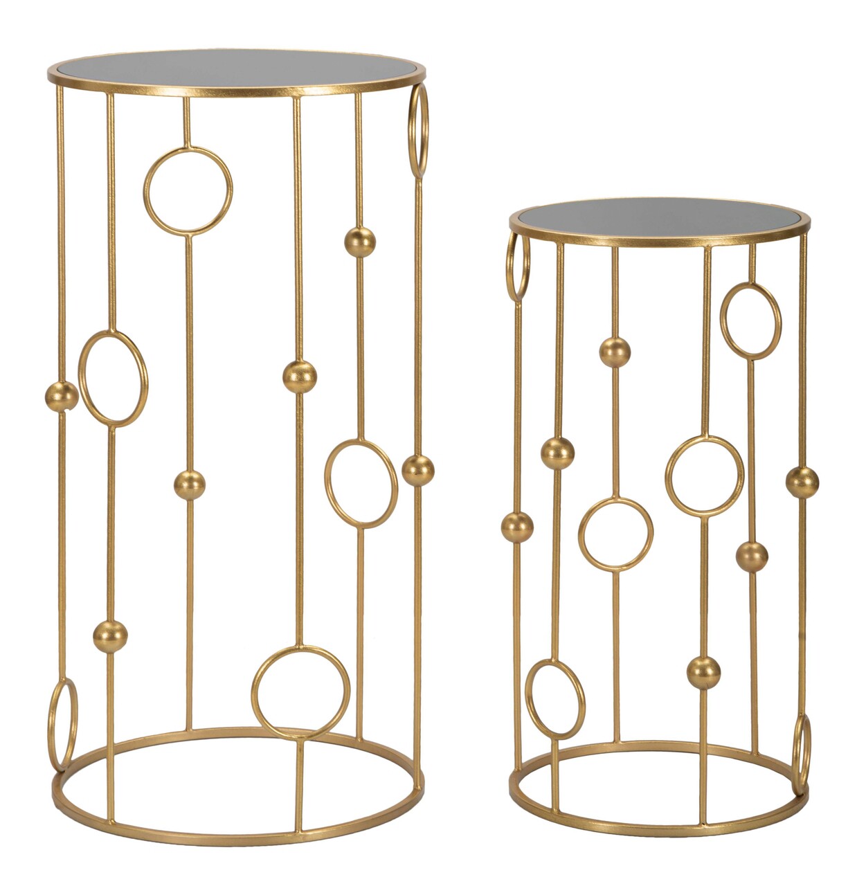 Set 2 masute inalte, Cage, Mauro Ferretti,  Ø50 x 100 cm/40 x 80 cm, fier/MDF/oglinda, auriu - imagine 7